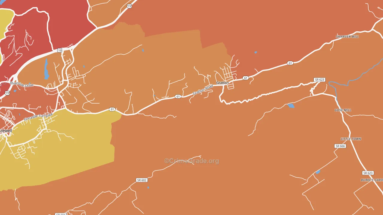Gratton, VA Map of Burglary Rates