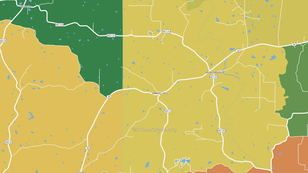 Gravel Hill, MO Map of Burglary Rates