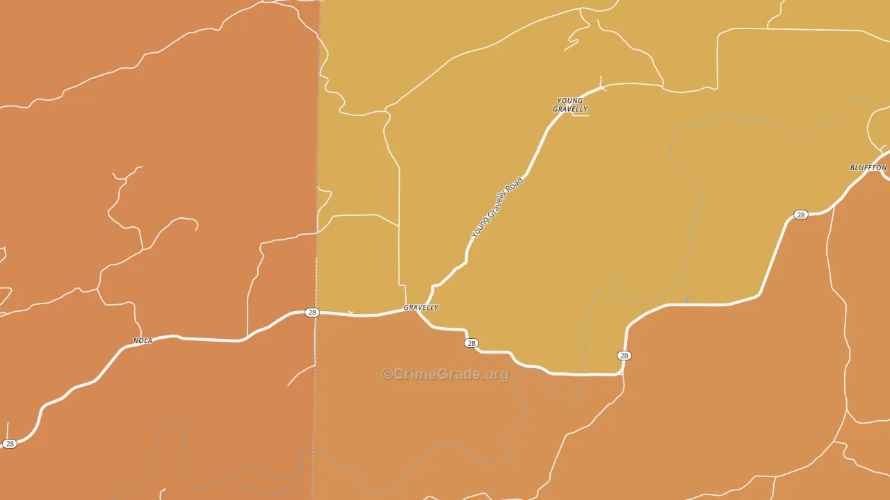Gravelly, AR Map of Burglary Rates