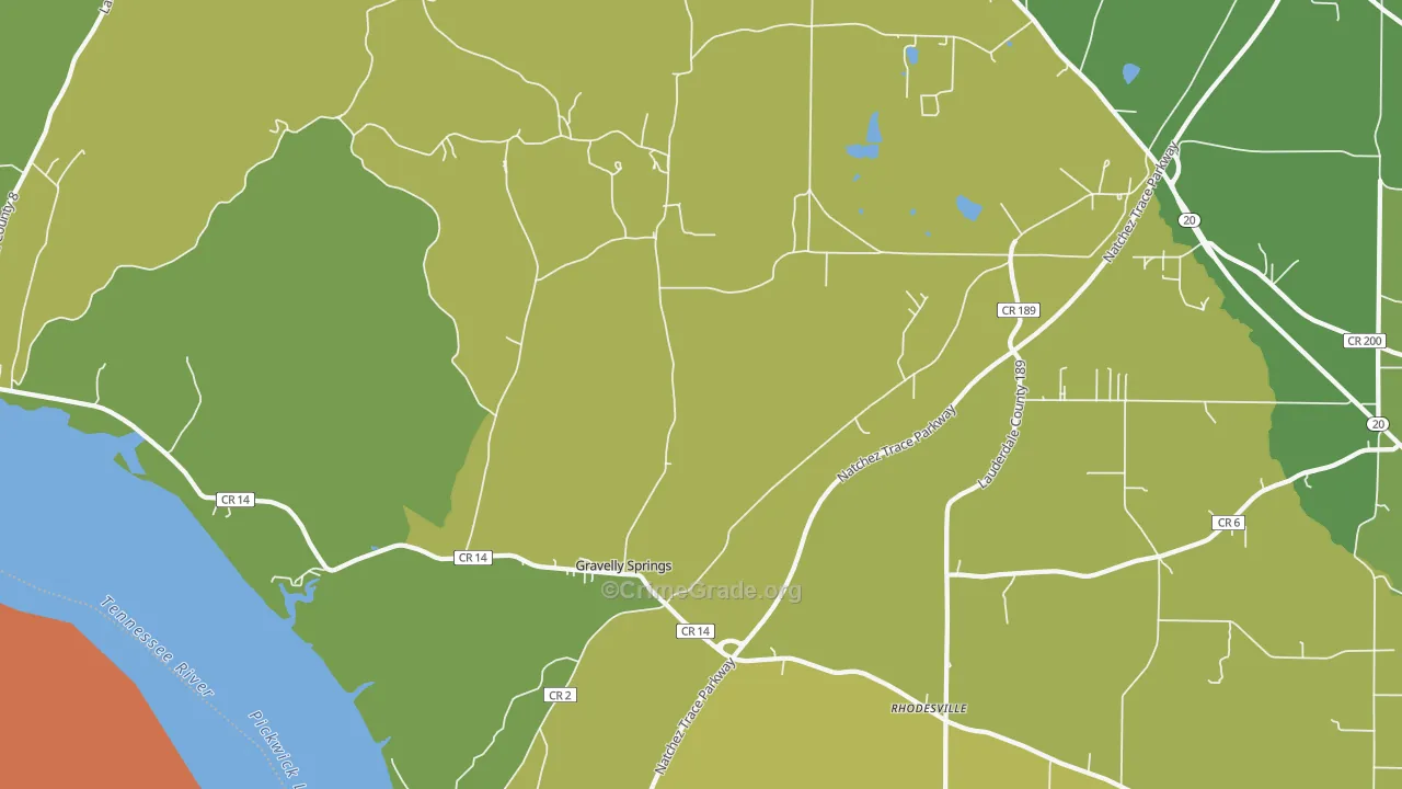 Gravelly Springs, AL Map of Burglary Rates