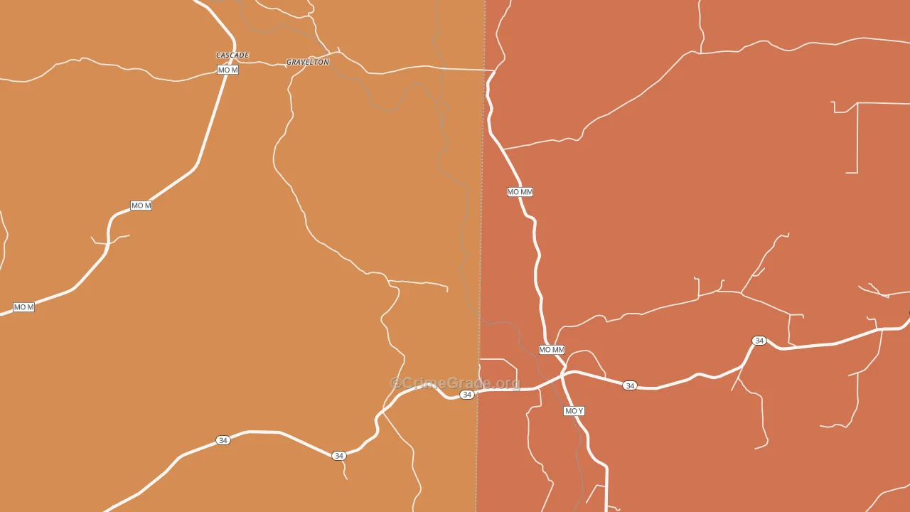 Gravelton, MO Map of Burglary Rates