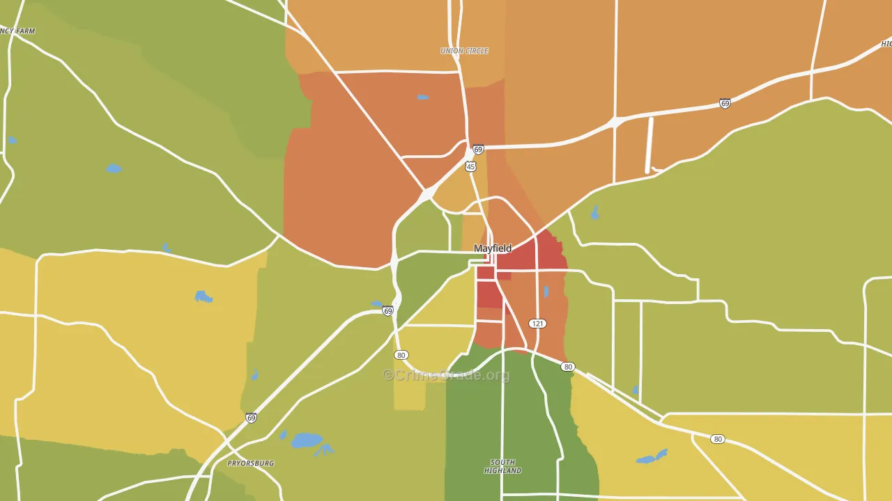 Graves County, KY Map of Burglary Rates