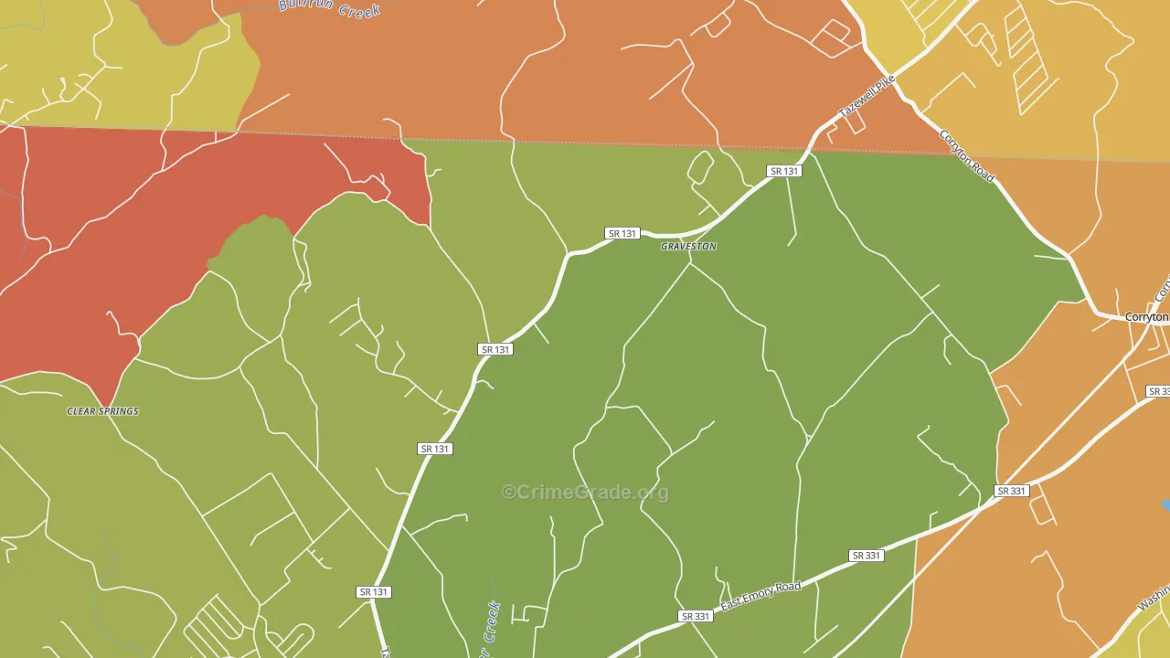 Graveston, TN Map of Burglary Rates