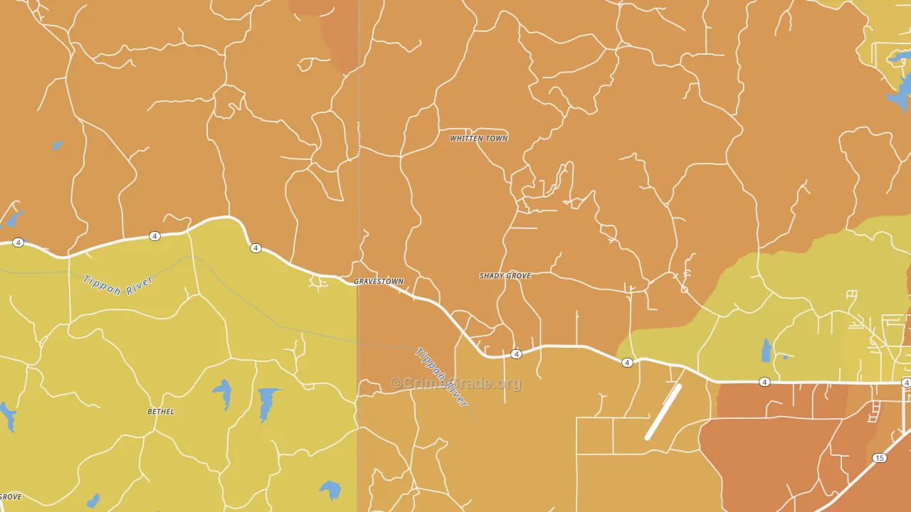 Gravestown, MS Map of Burglary Rates