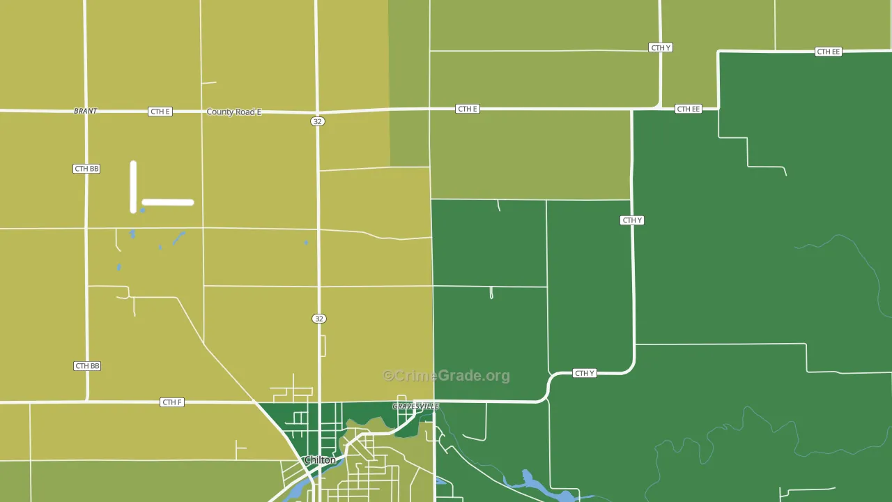 Gravesville, WI Map of Burglary Rates