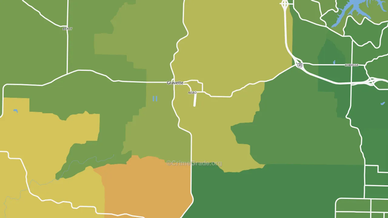 Gravette, AR Map of Burglary Rates