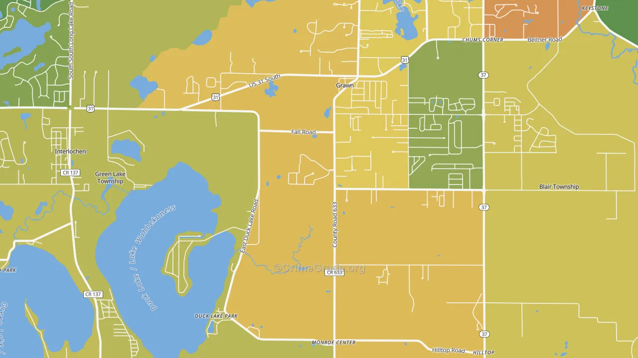 Grawn, MI Map of Burglary Rates