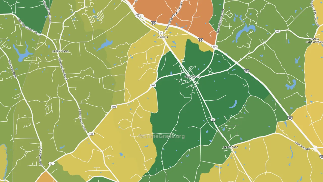 Gray Court, SC Map of Burglary Rates