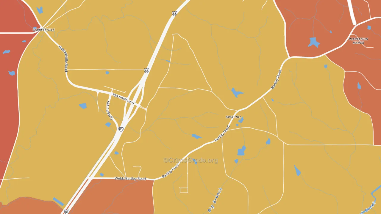 Gray Hill, GA Map of Burglary Rates