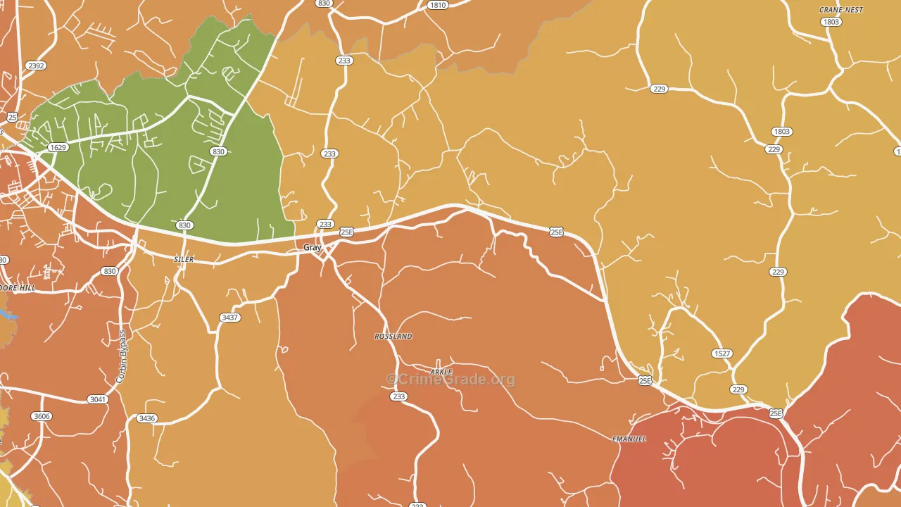 Gray, KY Map of Burglary Rates