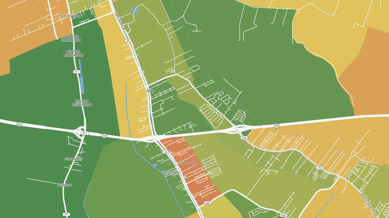 Gray, LA Map of Burglary Rates