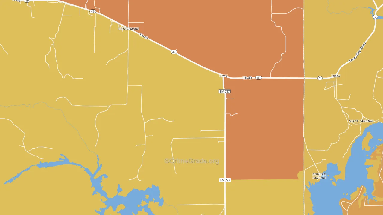 Gray, TX Map of Burglary Rates