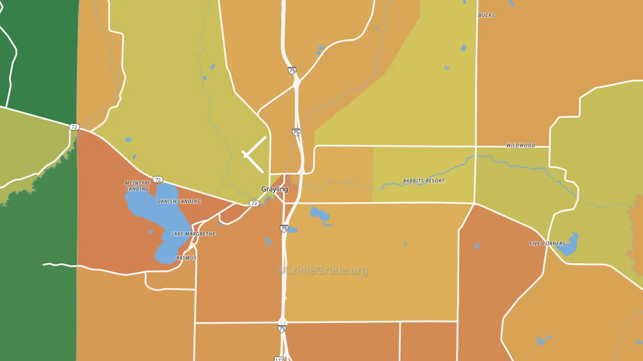 Grayling, MI Map of Burglary Rates