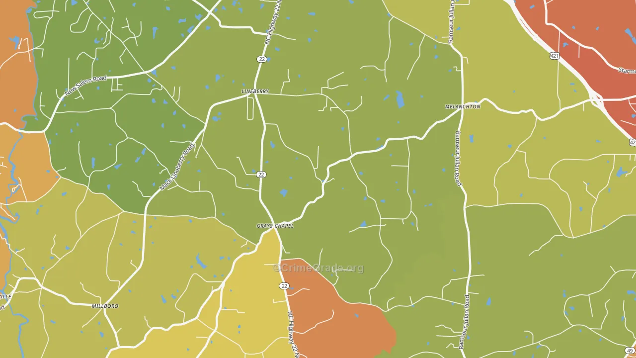Grays Chapel, NC Map of Burglary Rates