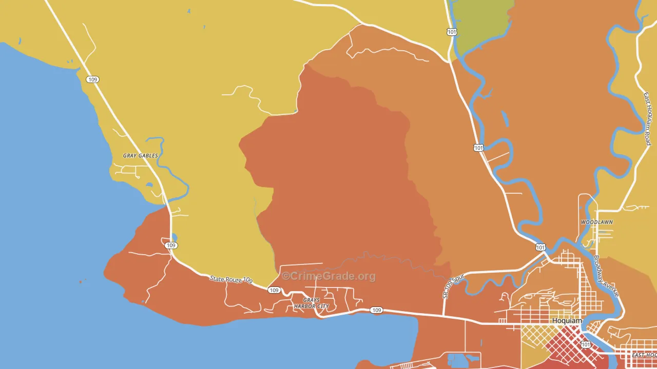Grays Harbor City, WA Map of Burglary Rates