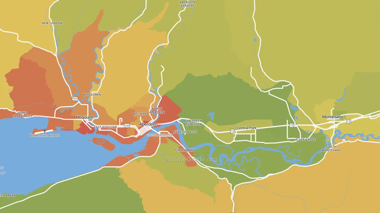 Grays Harbor County, WA Map of Burglary Rates