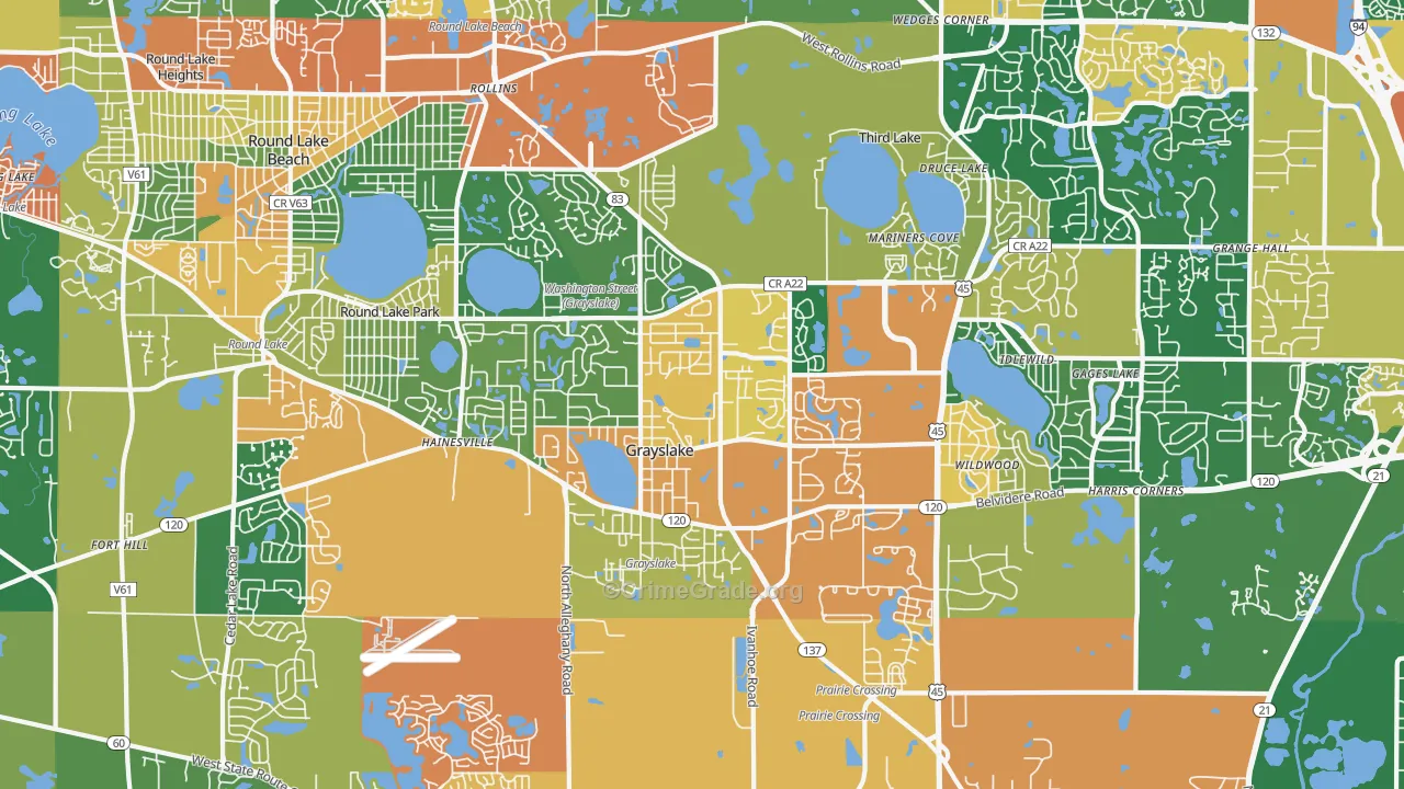 Grayslake, IL Map of Burglary Rates