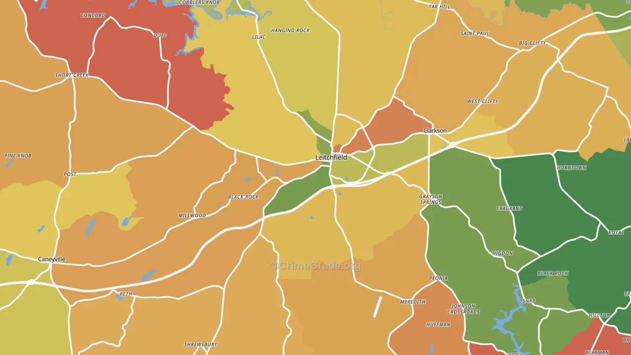 Grayson County, KY Map of Burglary Rates