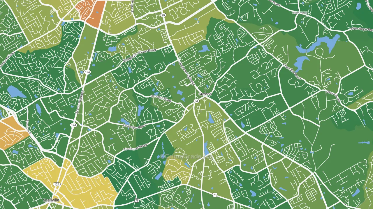 Grayson, GA Map of Burglary Rates