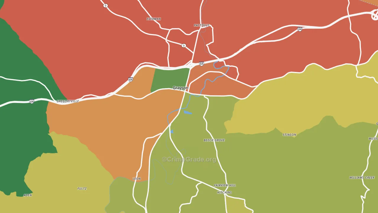 Grayson, KY Map of Burglary Rates