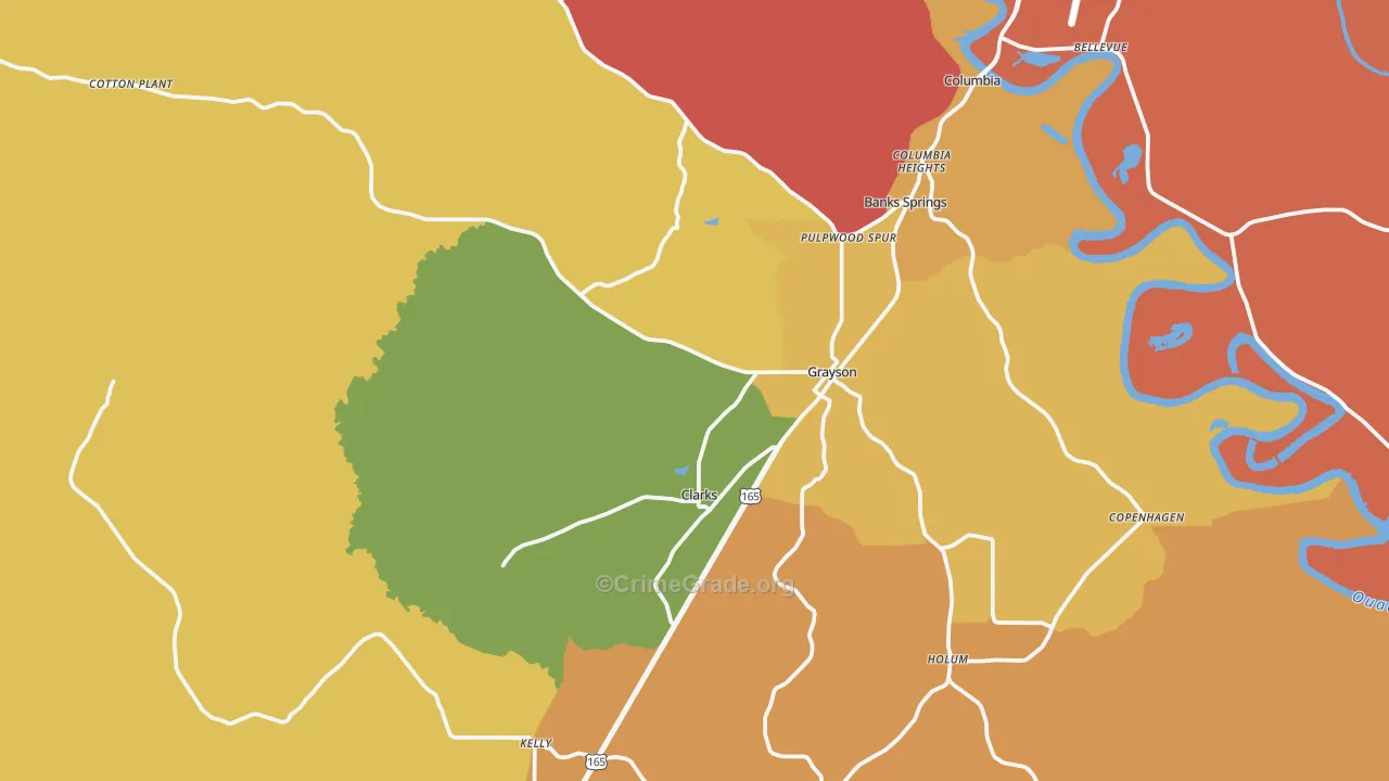 Grayson, LA Map of Burglary Rates