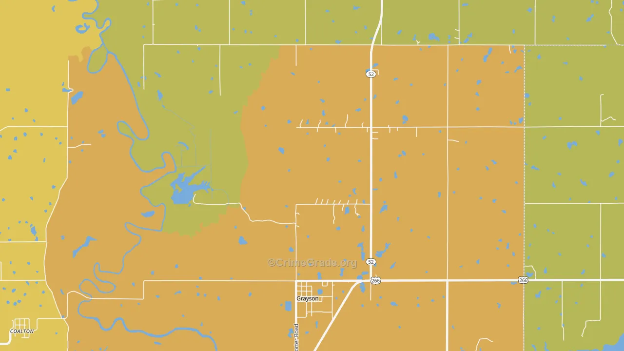 Grayson, OK Map of Burglary Rates