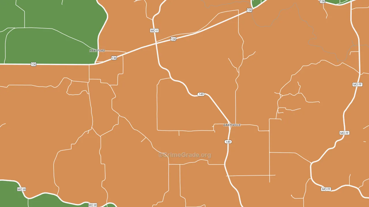 Graysville, MO Map of Burglary Rates