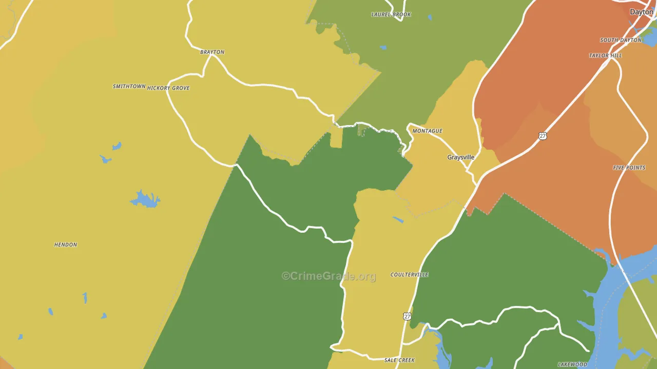 Graysville, TN Map of Burglary Rates