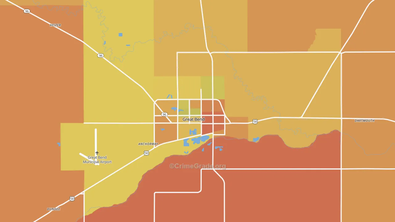Great Bend, KS Map of Burglary Rates