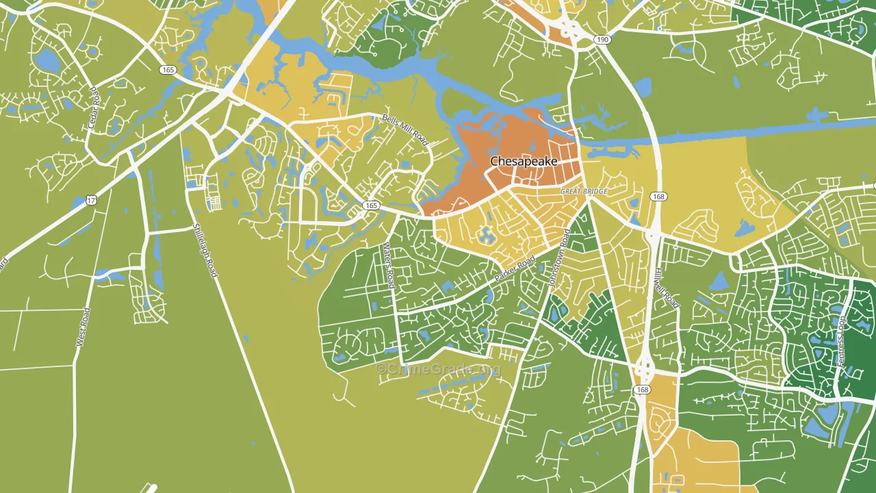 Great Bridge, Chesapeake, VA Map of Burglary Rates