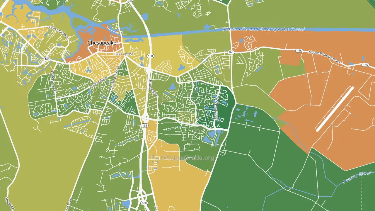 Great Bridge East, Chesapeake, VA Map of Burglary Rates