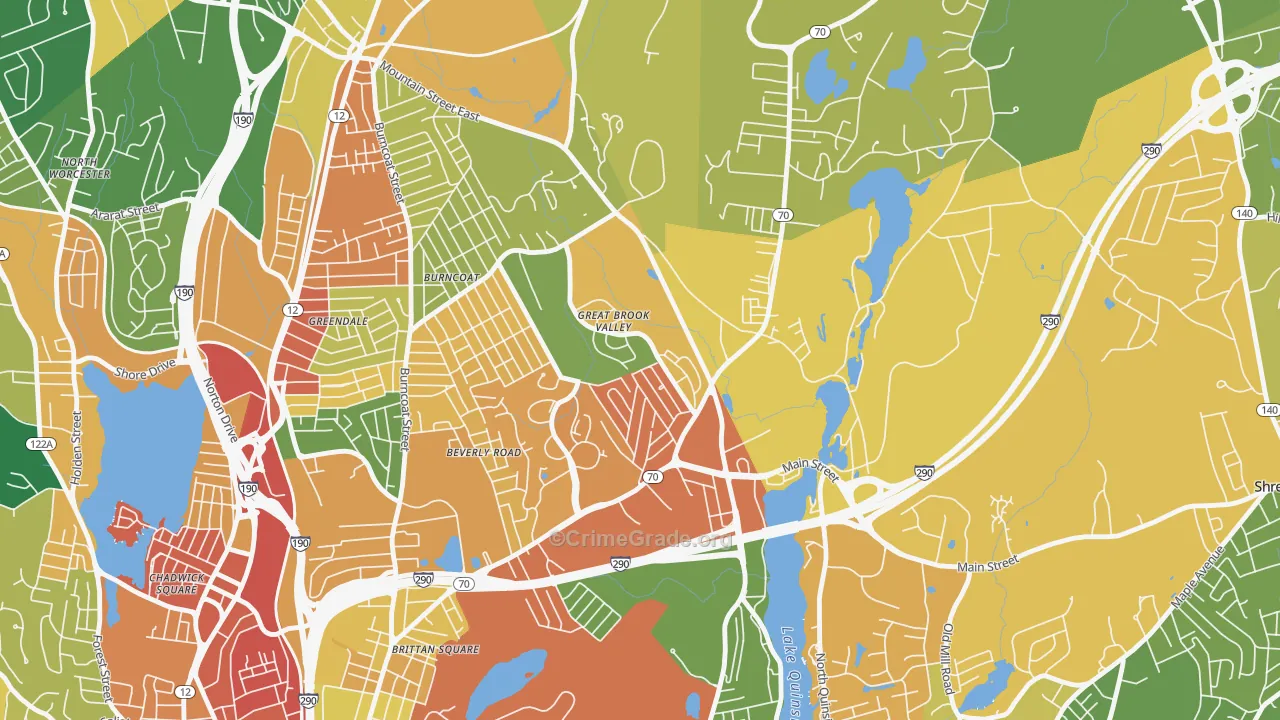 Great Brook Valley, Worcester, MA Map of Burglary Rates