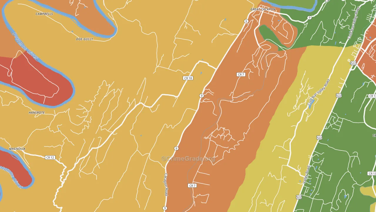 Great Cacapon, WV Map of Burglary Rates