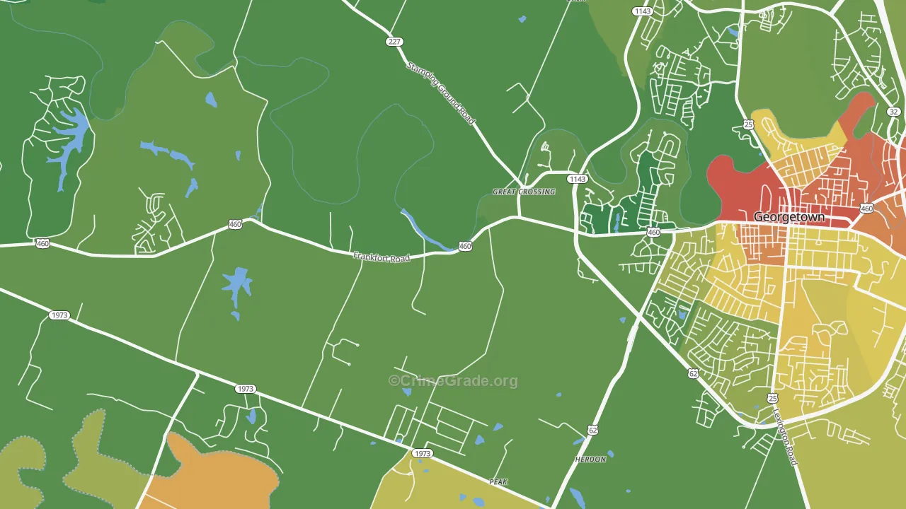 Great Crossing, KY Map of Burglary Rates
