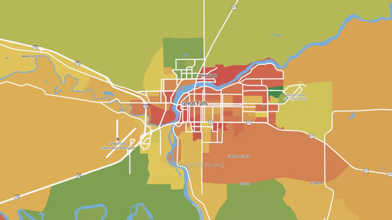 Great Falls, MT Map of Burglary Rates