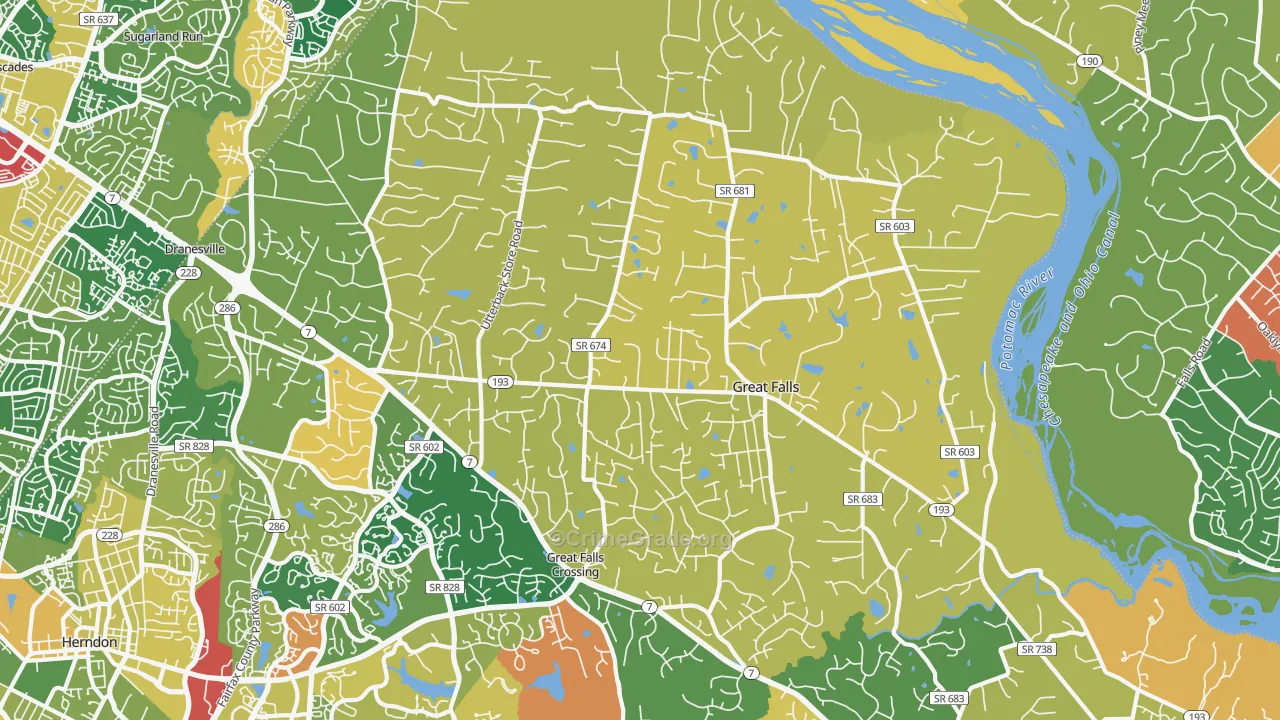 Great Falls, VA Map of Burglary Rates