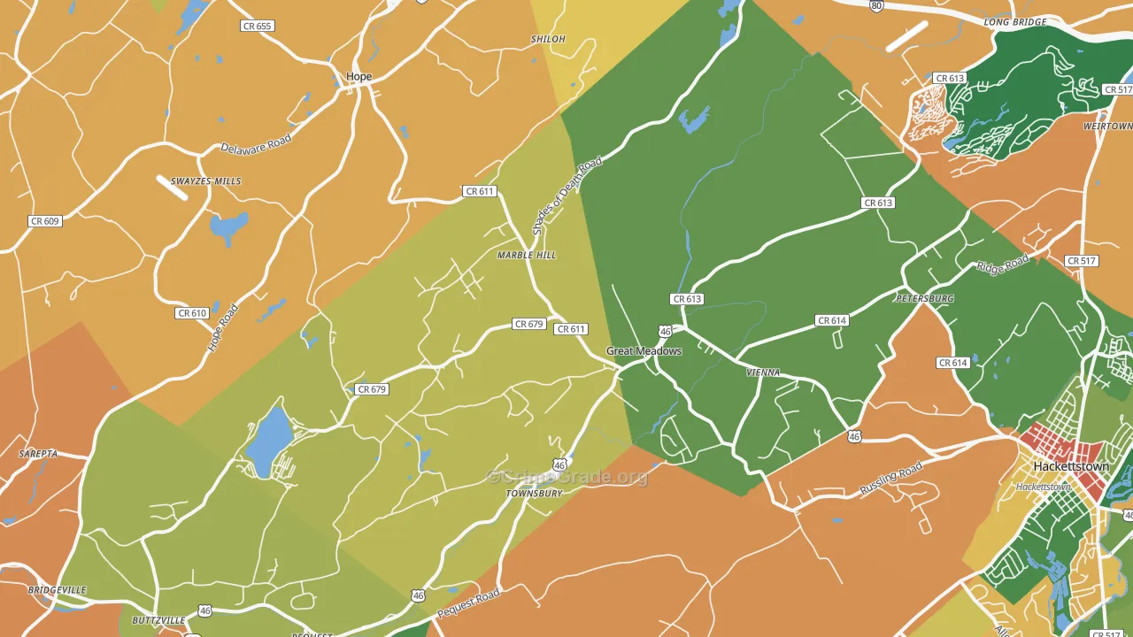 Great Meadows, NJ Map of Burglary Rates