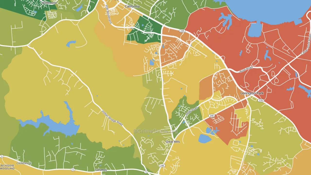 Great Mills, MD Map of Burglary Rates