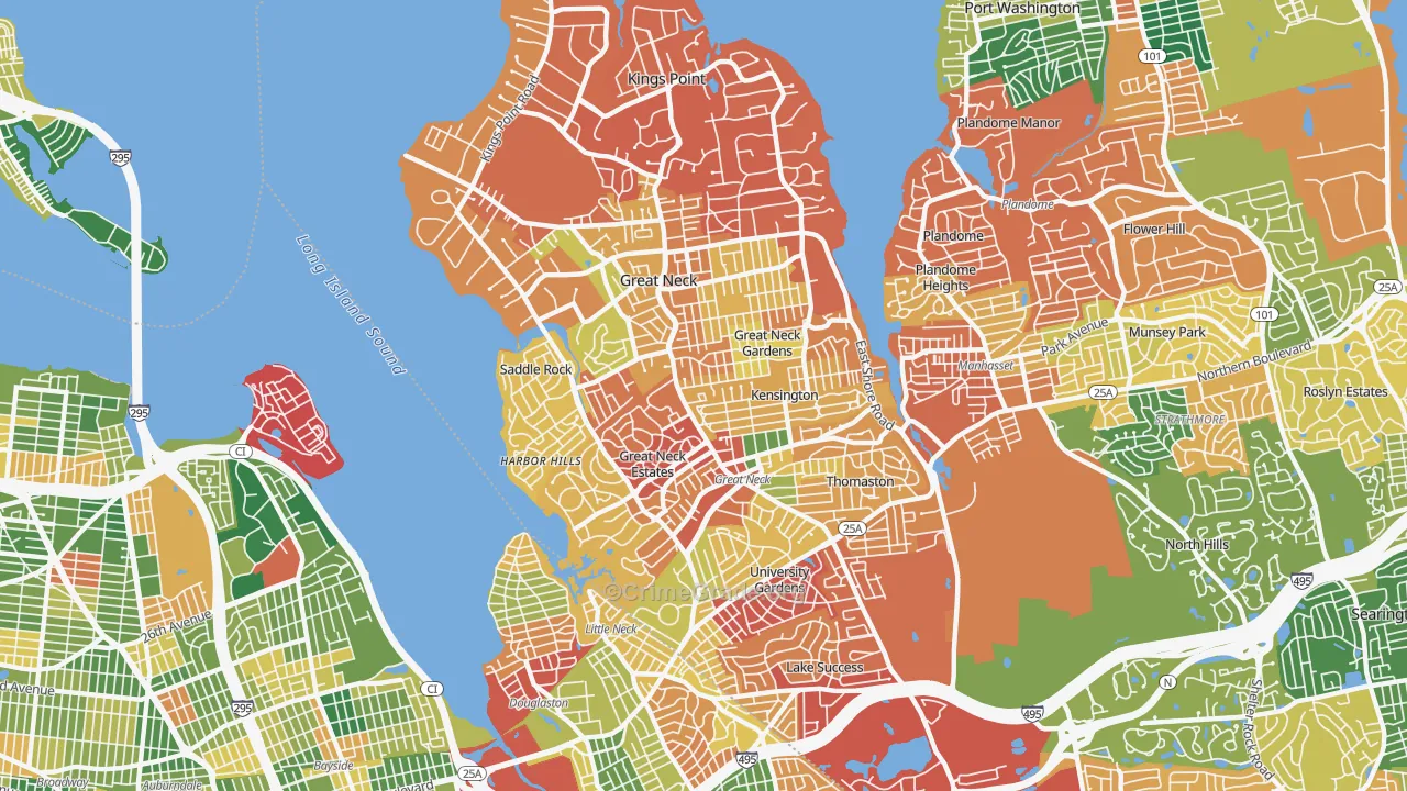 Great Neck, NY Map of Burglary Rates