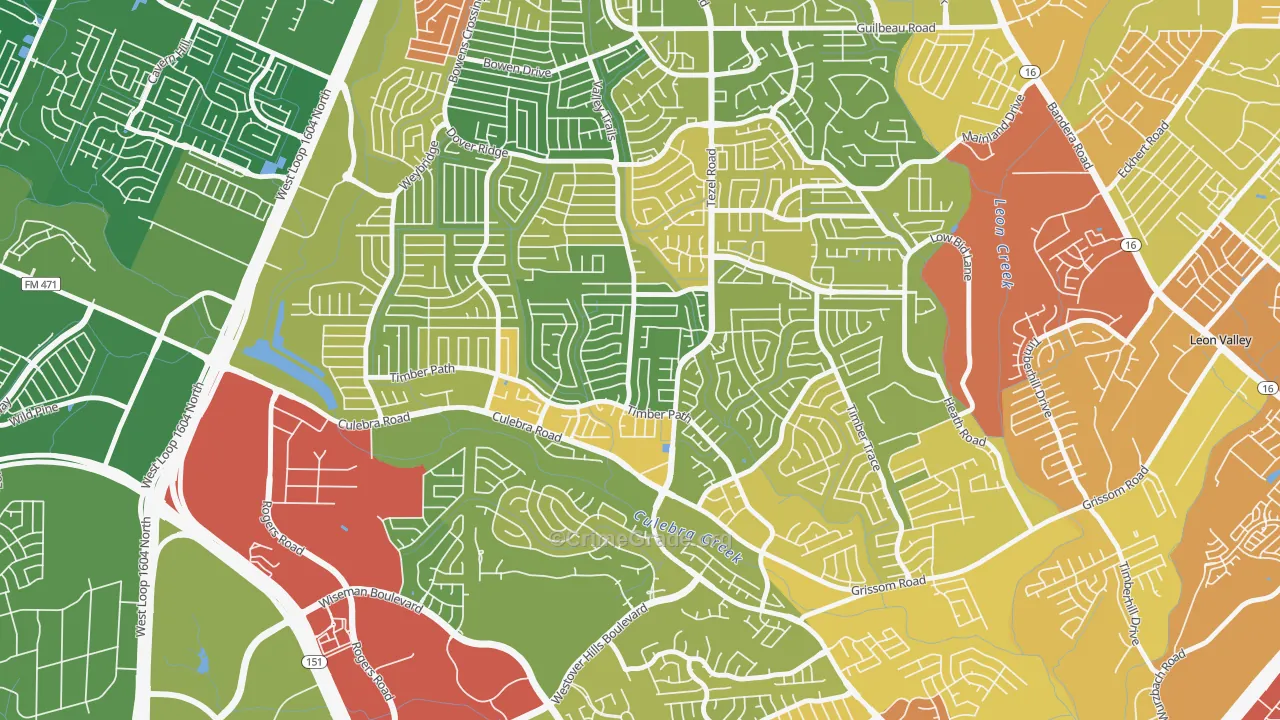 Great Northwest, San Antonio, TX Map of Burglary Rates