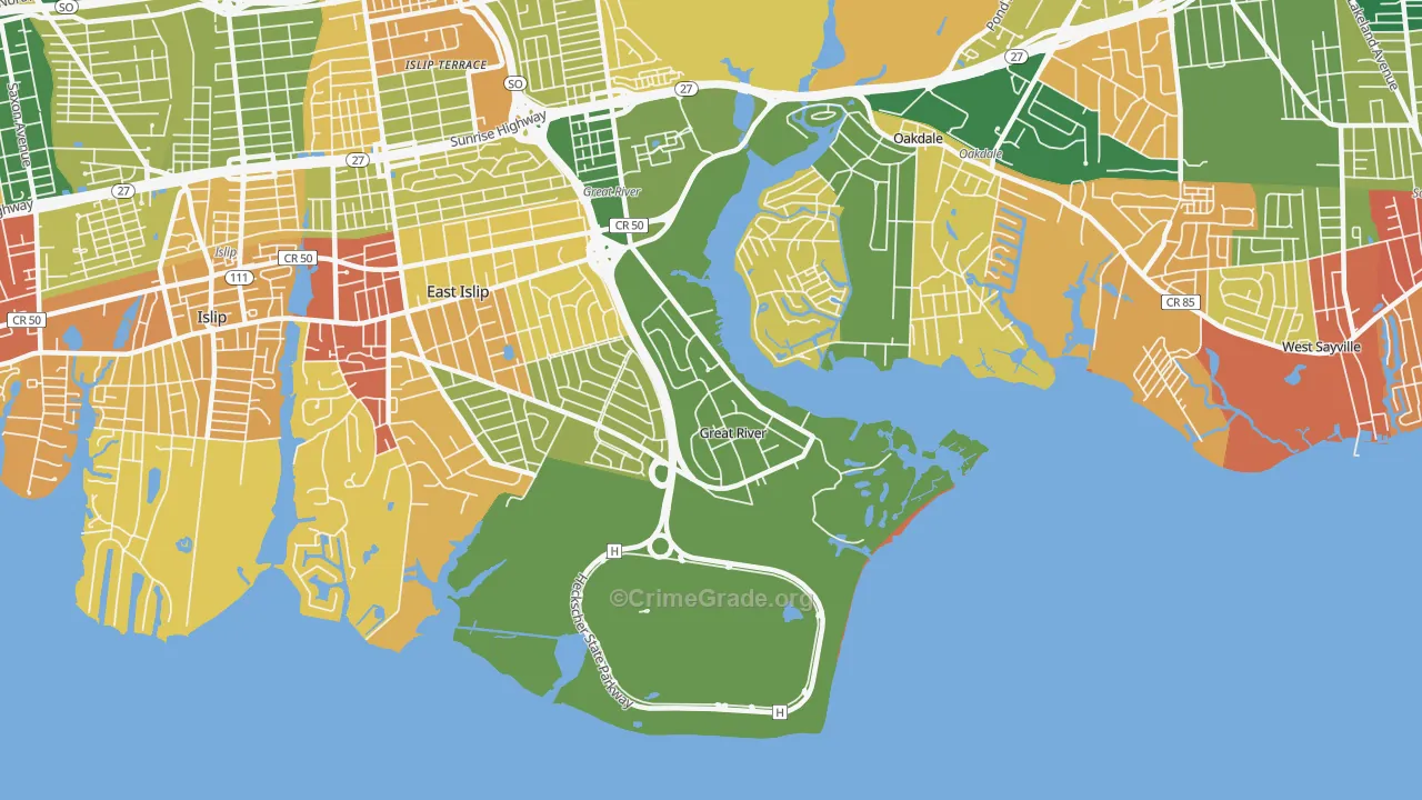 Great River, NY Map of Burglary Rates