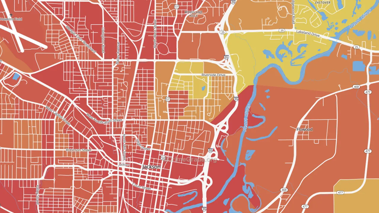 Greater Belhaven, Jackson, MS Map of Burglary Rates