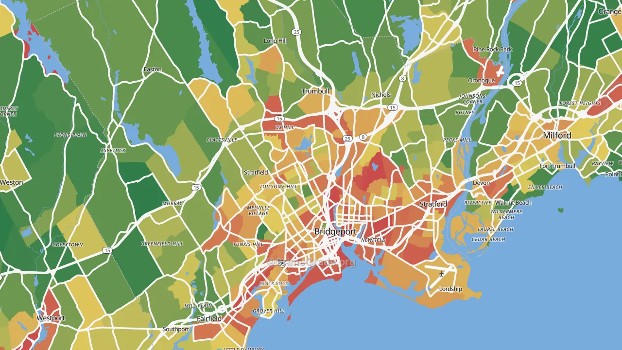 Greater Bridgeport Planning Region, CT Map of Burglary Rates