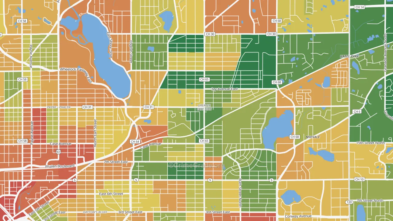 Greater Eastside, St. Paul, MN Map of Burglary Rates
