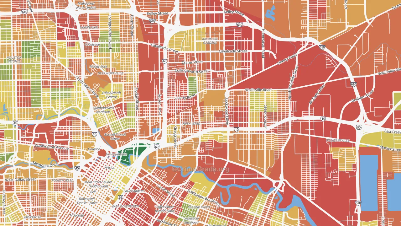 Greater Fifth Ward, Houston, TX Map of Burglary Rates
