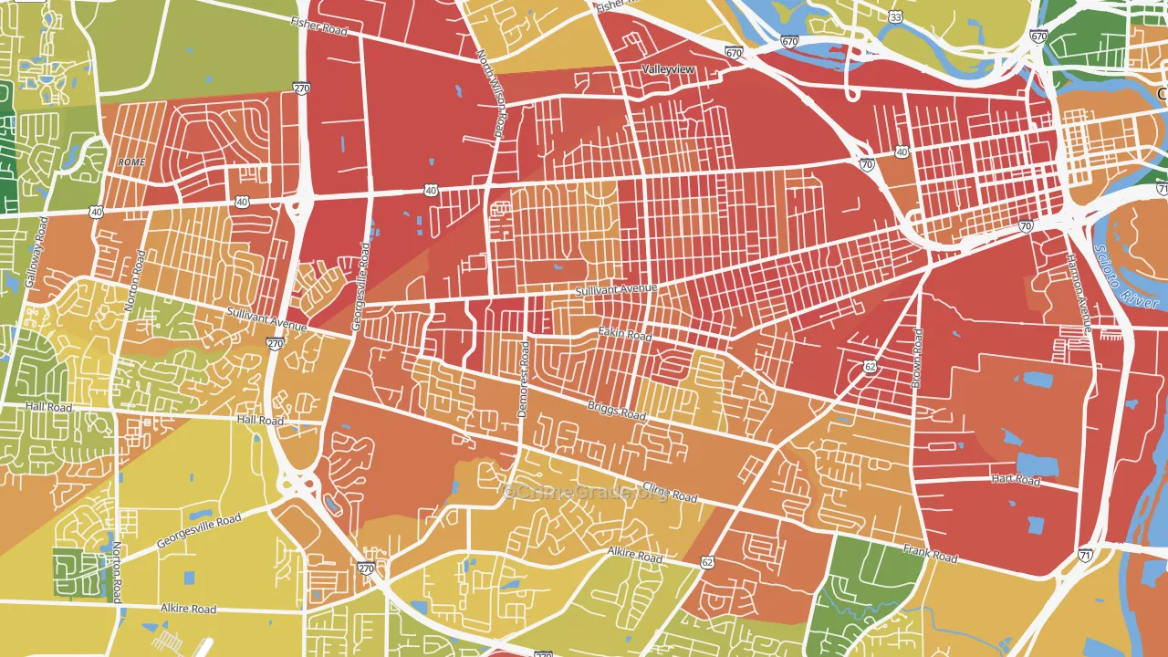 Greater Hilltop, Columbus, OH Map of Burglary Rates