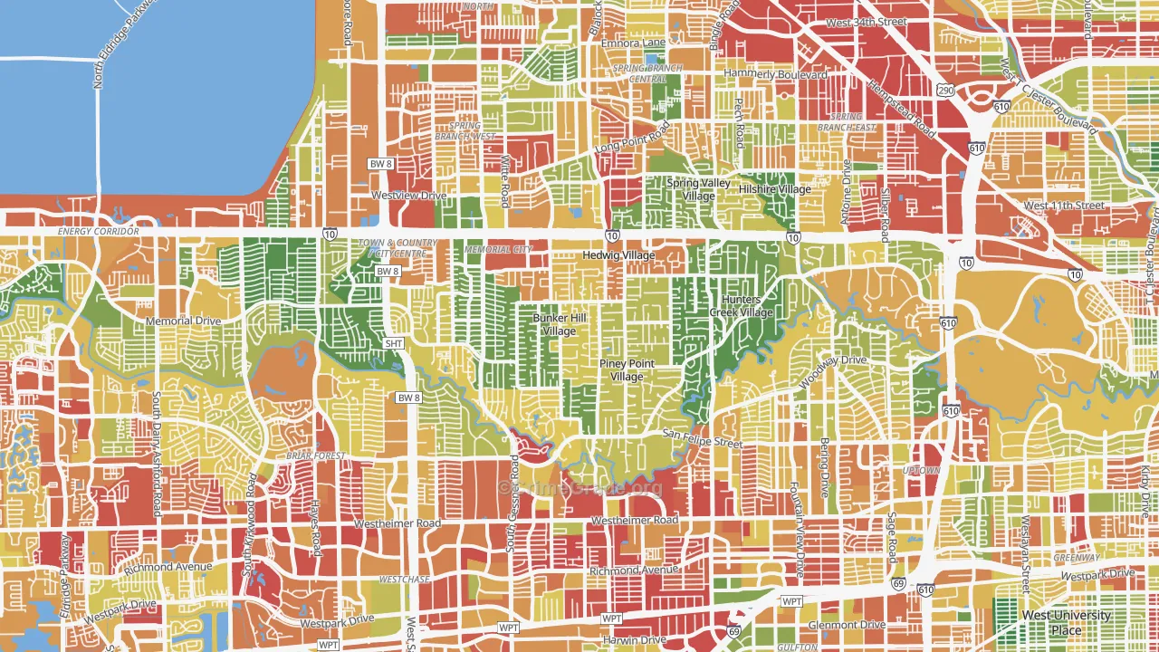 Greater Memorial, Houston, TX Map of Burglary Rates
