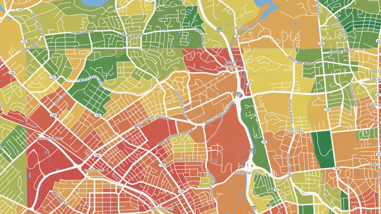 Greater Mount Washington, Baltimore, MD Map of Burglary Rates
