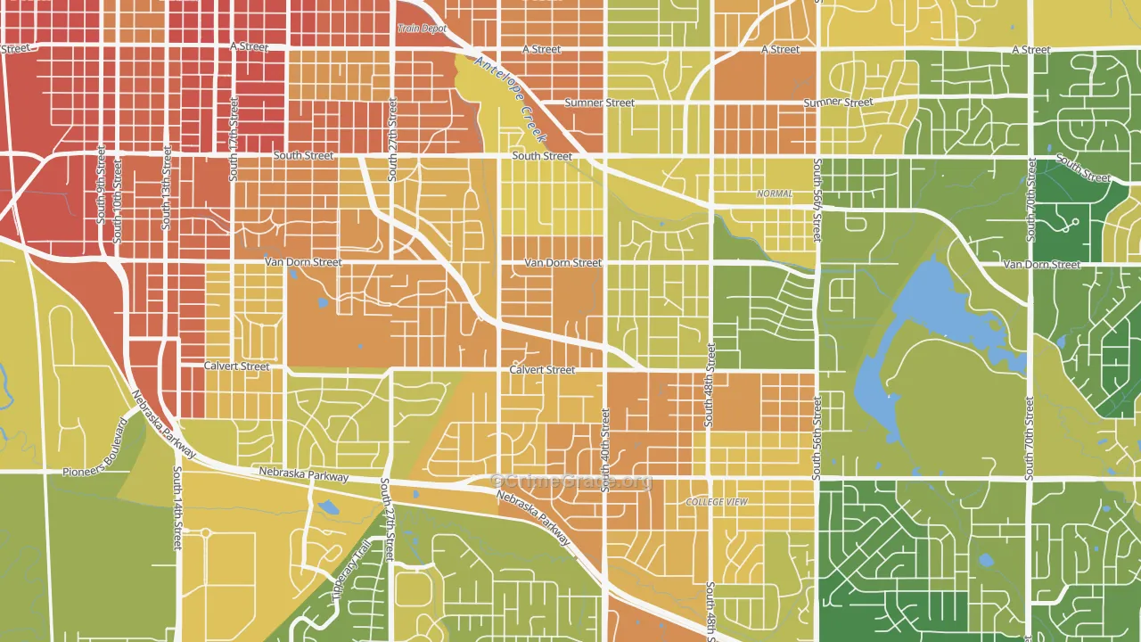 Greater South, Lincoln, NE Map of Burglary Rates