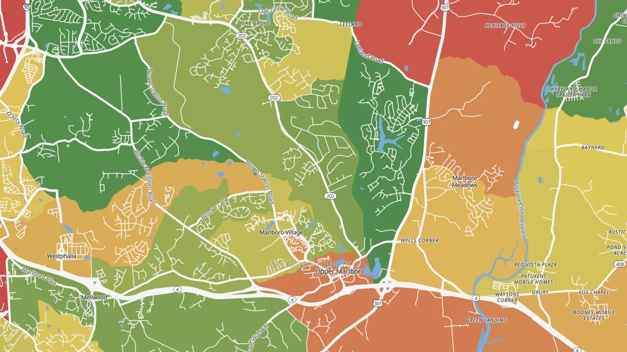 Greater Upper Marlboro, Brock Hall, MD Map of Burglary Rates